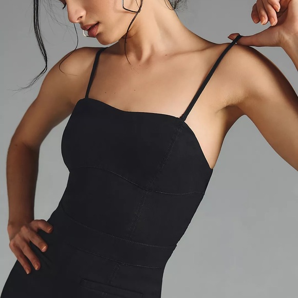 ANTHROPOLOGIE Maeve Strapless Slim Flare Jumpsuit NEW Size 10 Black Magic Fabric - Picture 11 of 14